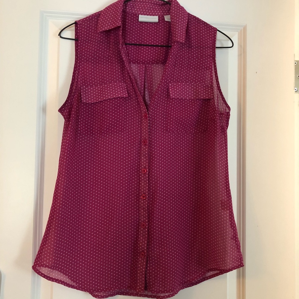 NY&C pin dot v-neck sleeveless button down